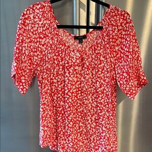 J. Crew Red and White Puff Sleeve Blouse